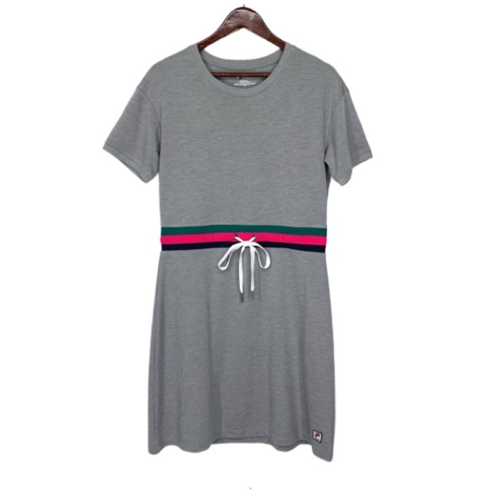 Fila Sport Gray Soft Sweatshirt Knit Dress Striped Drawstring Waist Size Medium